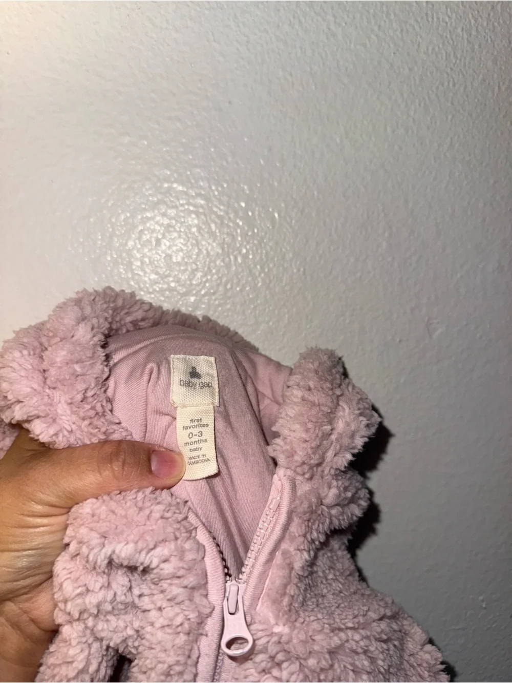 BABY GAP Plush Hooded Footie One-Piece in Dusty Pink